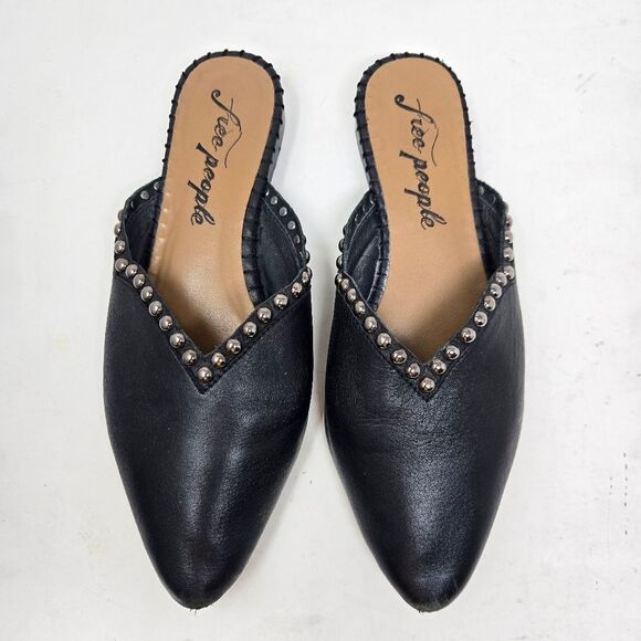 FREE PEOPLE Newport Studded Black Leather Mules Size 7.5-8 US | 38 EU - Picture 1 of 10